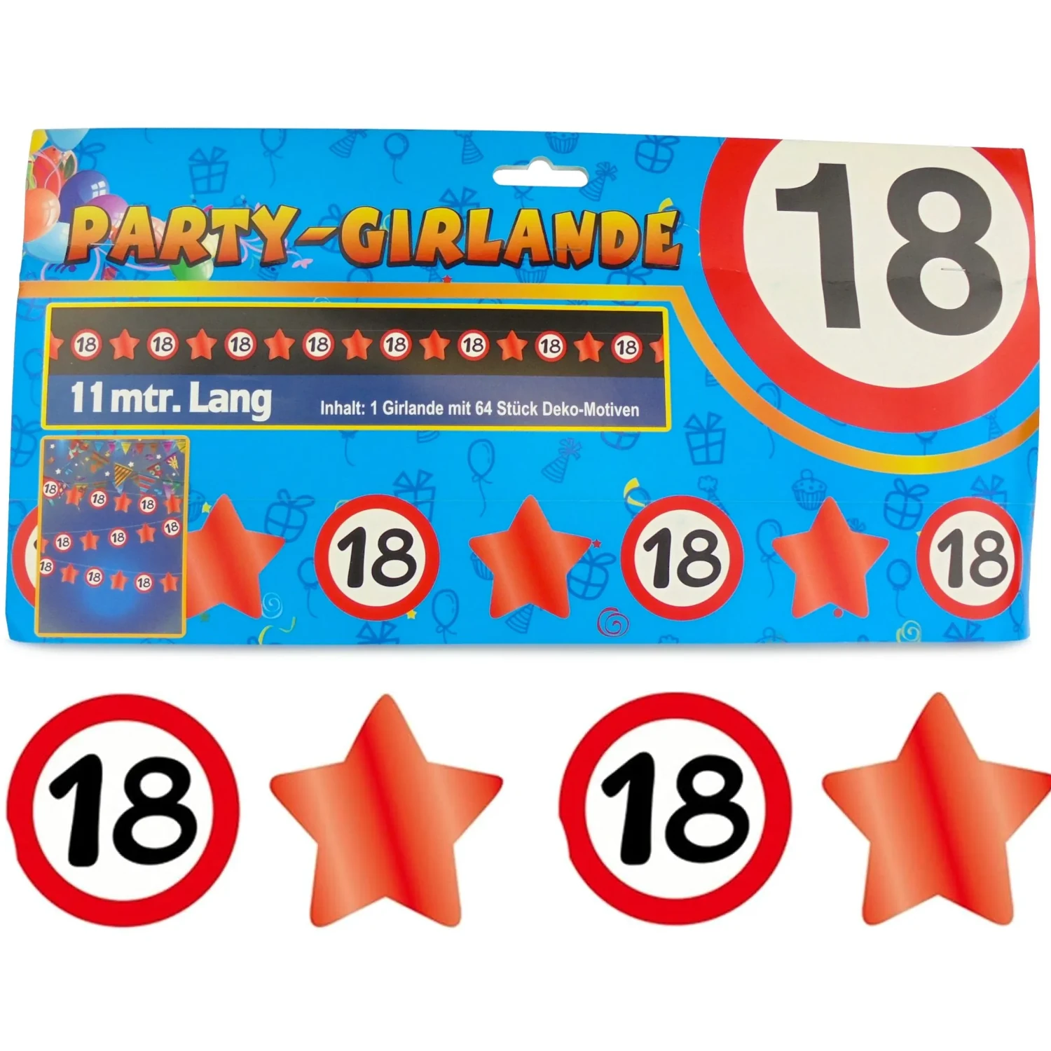 18. Geburtstag - Party-Girlande "Verkehrsschilder und Sterne"