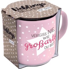 Sheepworldbecher in rosa mit hellrosa Sternen und dem Spruch
