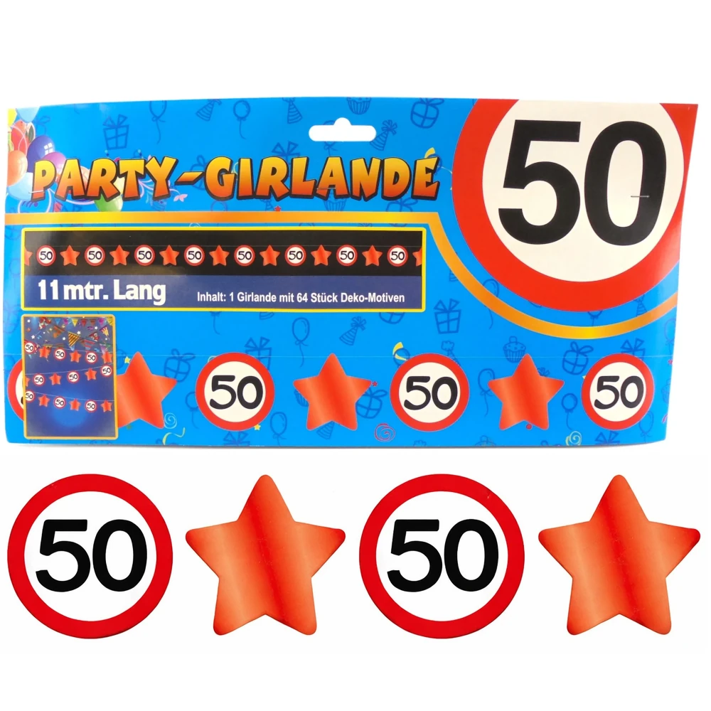 50. Geburtstag - Party-Girlande "Verkehrsschilder und Sterne"