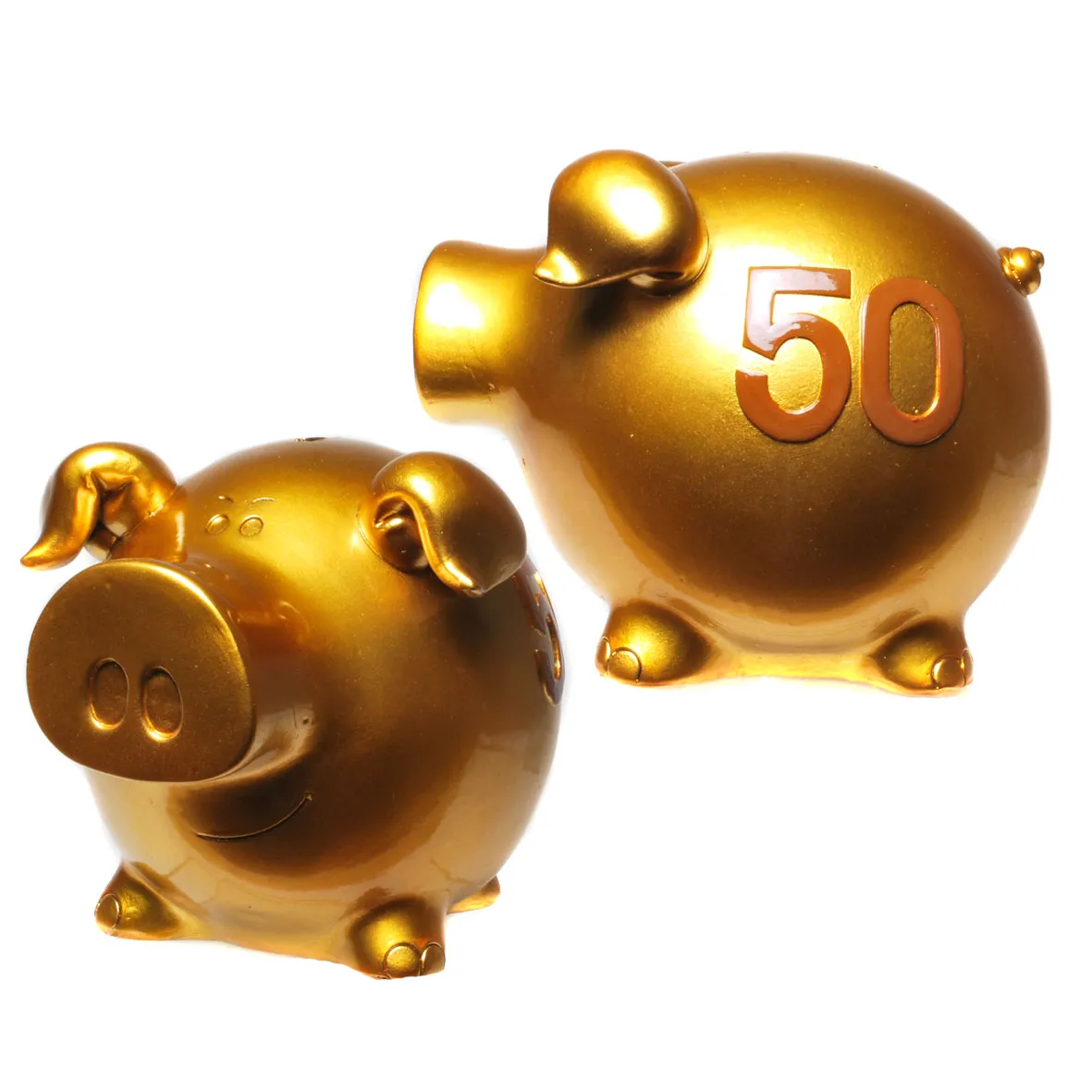 Sparschwein in Gold mit 50