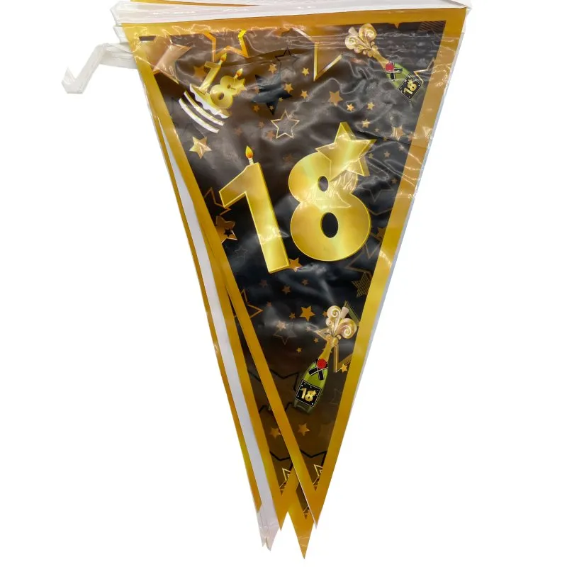 Wimpel Girlande zum 18. Geburtstag in schwarz und gold