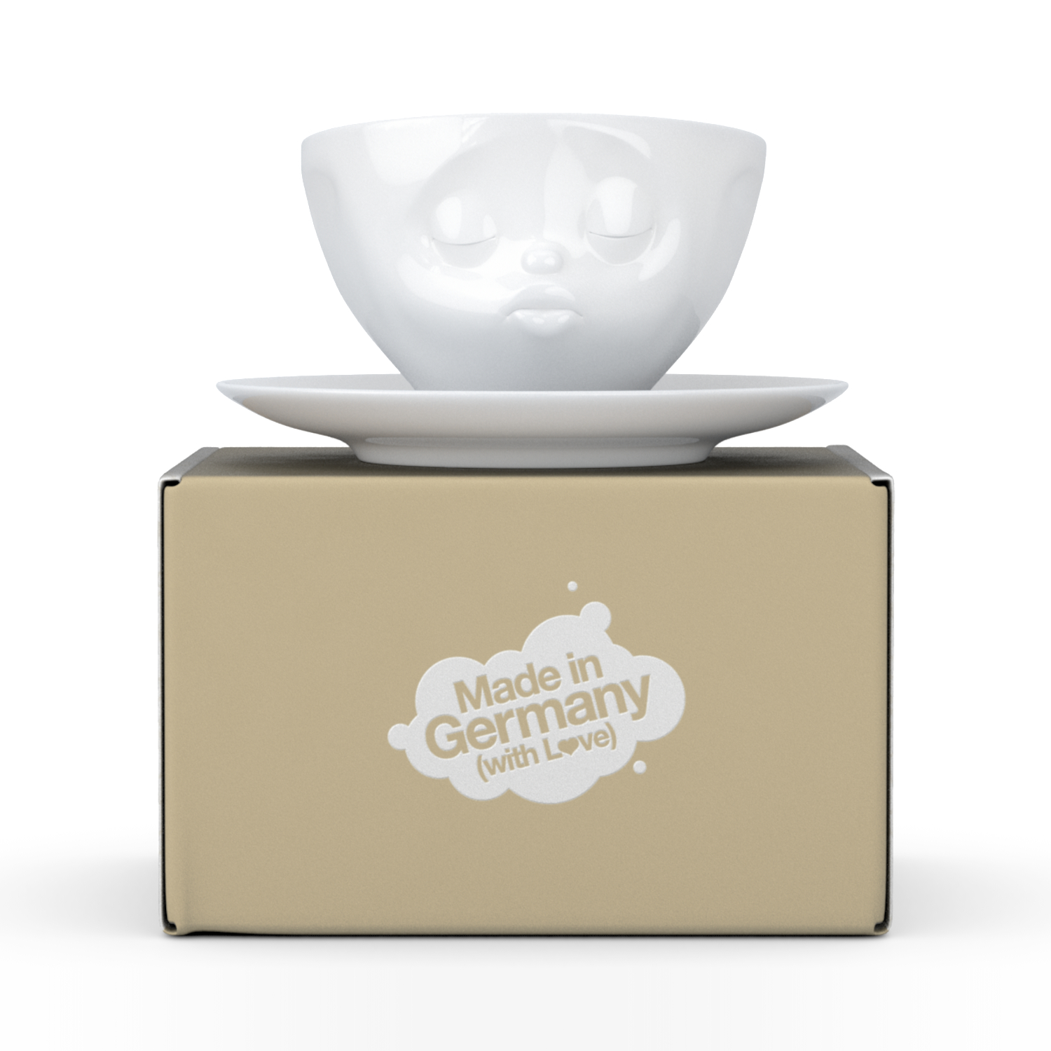 FiftyEight Kaffeetasse "Küssend", Front mit Kartonage