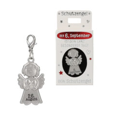 Schutzengel Anhänger mit Datum und Karabiner, 26. August