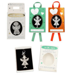 Schutzengel Anhänger mit Datum und Karabiner