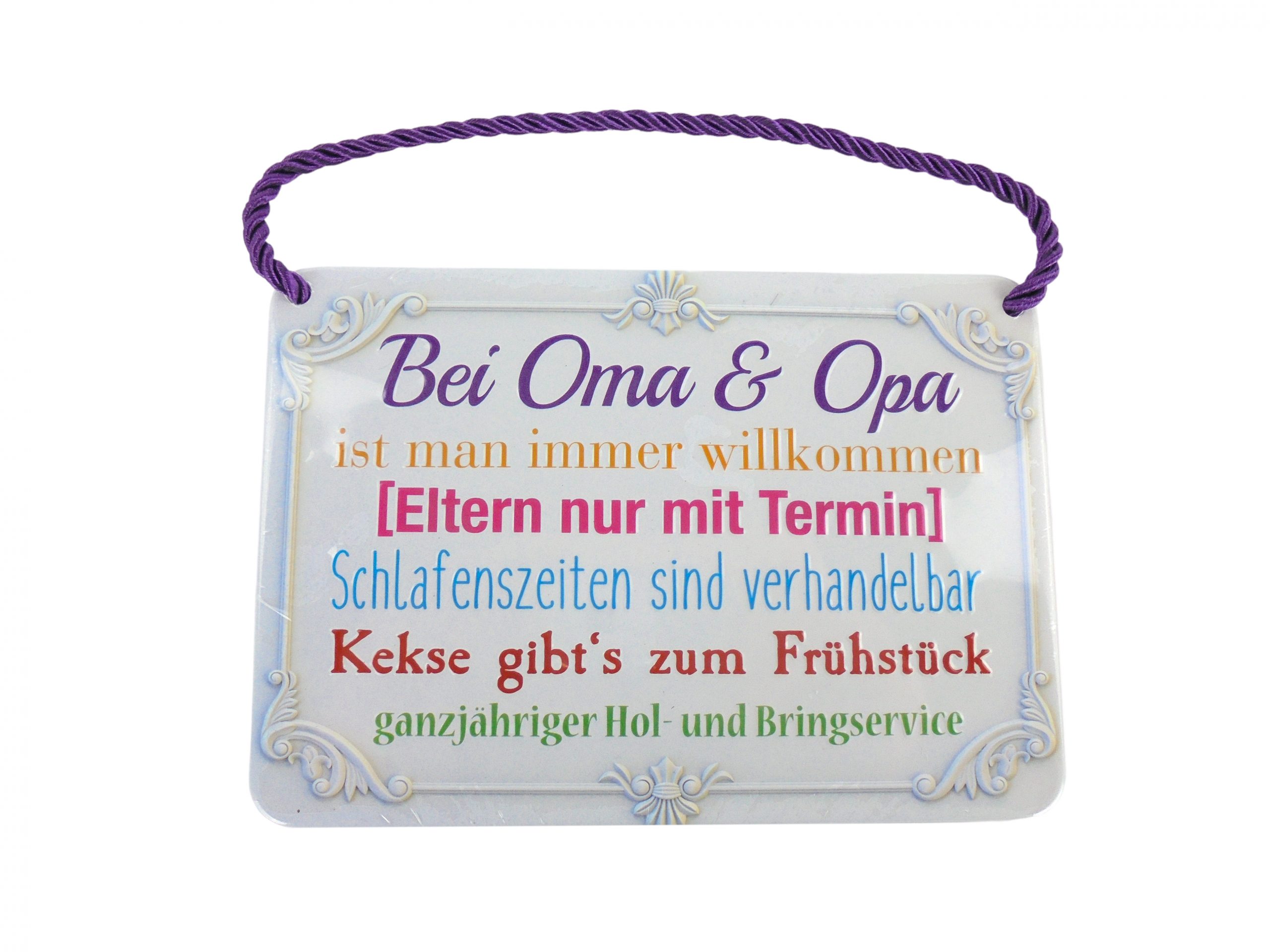 Blechschild mit Spruch und Kordel zum Hängen - Oma & Opa