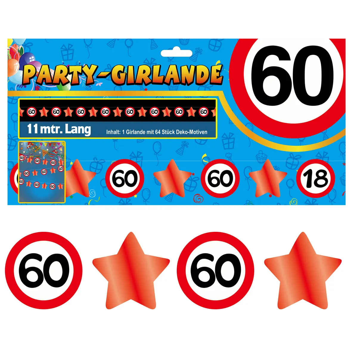 60. Geburtstag - Party-Girlande "Verkehrsschilder und Sterne"