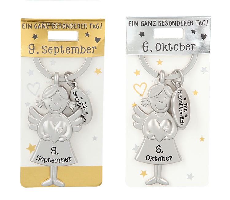 Schutzengel-Schlüsselanhänger mit Datum, Beispiel