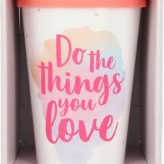 Stylischer To-Go-Becher mit Motiv und Spruch