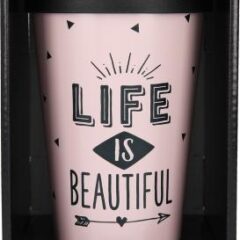 Stylischer To-Go-Becher mit Motiv und Spruch