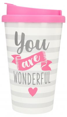 Stylischer To-Go-Becher mit Motiv und Spruch "Wonderful"