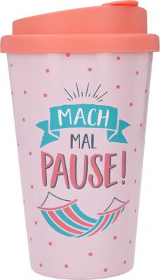Stylischer To-Go-Becher mit Motiv und Spruch "Pause"