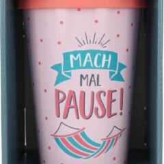 Stylischer To-Go-Becher mit Motiv und Spruch
