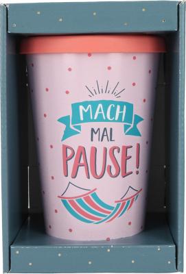 Stylischer To-Go-Becher mit Motiv und Spruch "Pause"
