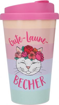 Stylischer To-Go-Becher mit Motiv und Spruch "Gute Laune"