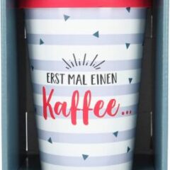 Stylischer To-Go-Becher mit Motiv und Spruch
