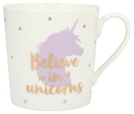 Porzellan-Becher mit Goldverzierung „Believe in unicorns"