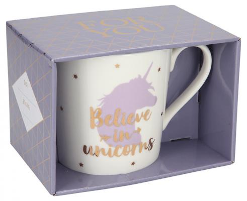 Porzellan-Becher mit Goldverzierung „Believe in unicorns"