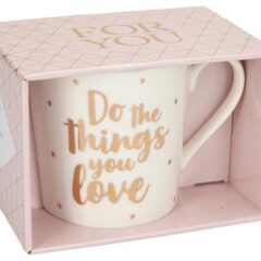 Porzellan-Becher mit Goldverzierung „Do the things you love“
