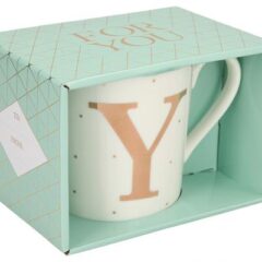 Porzellan-Becher mit Goldverzierung und Buchstabe „Y“