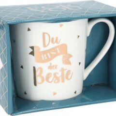 Porzellanbecher mit Goldverzierung und Buchstabe/Spruch