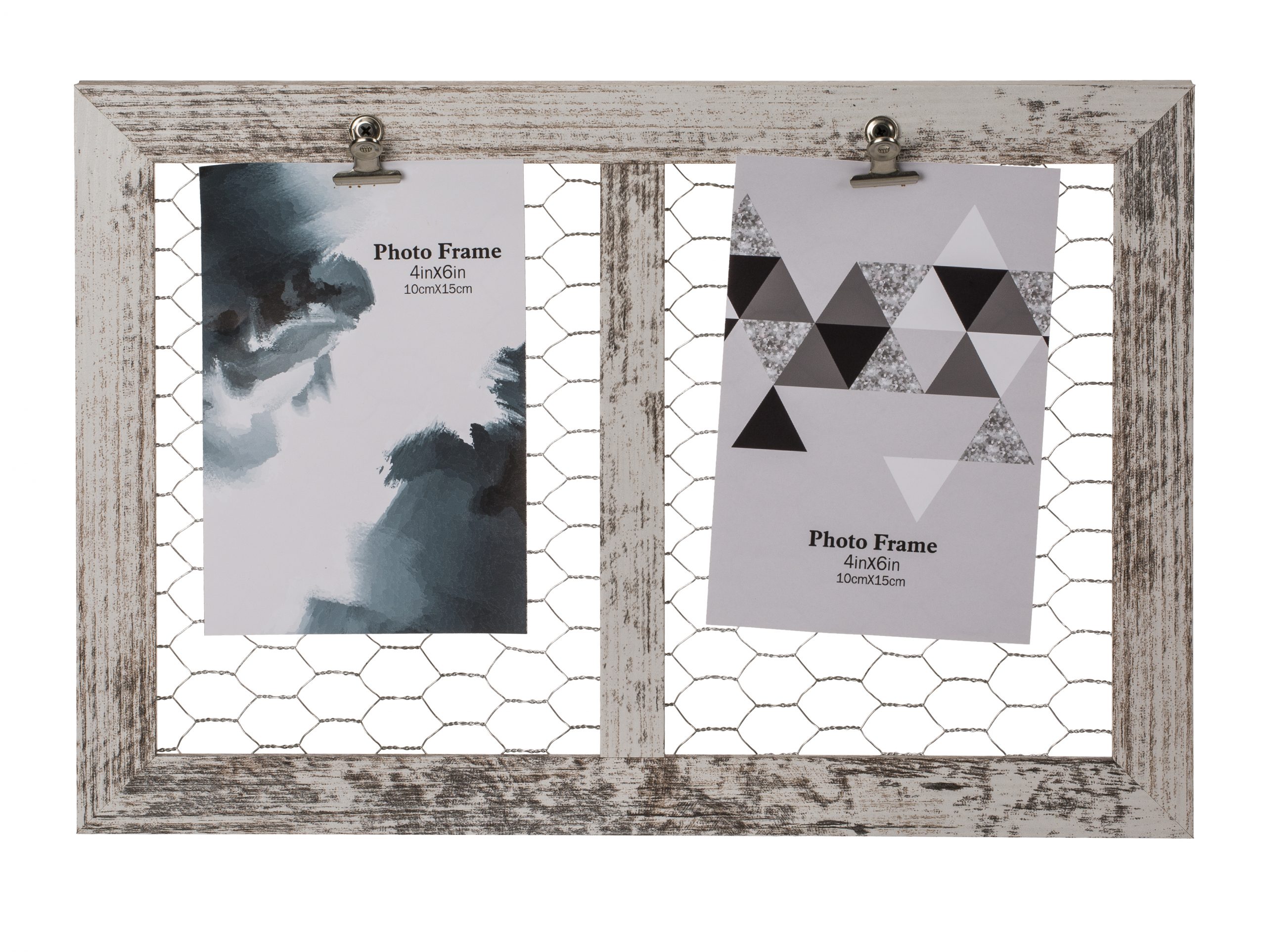 Doppel Holz-Fotorahmen mit Clip-Halter und Maschendraht
