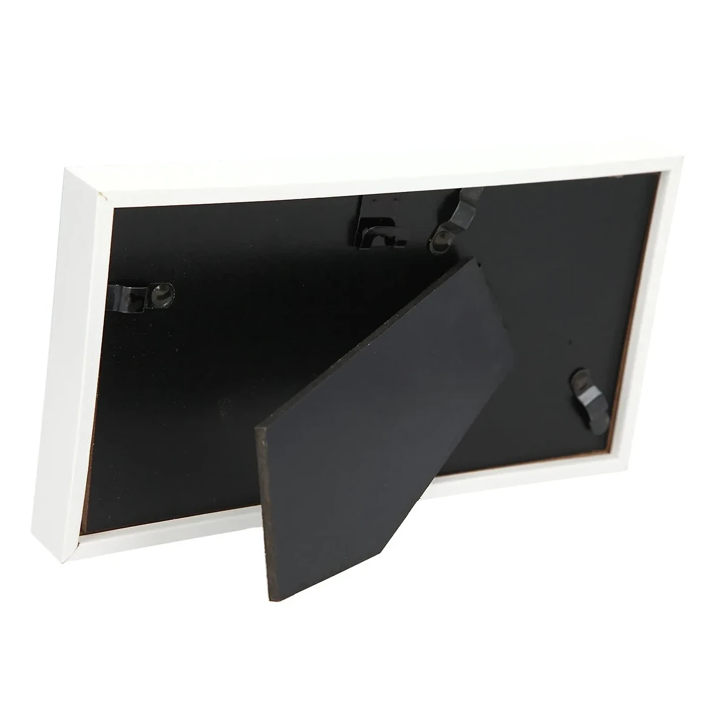 Mini-Bilderrahmen mit Schriftzug Rückseite mit Aufhängung und Stellfuß