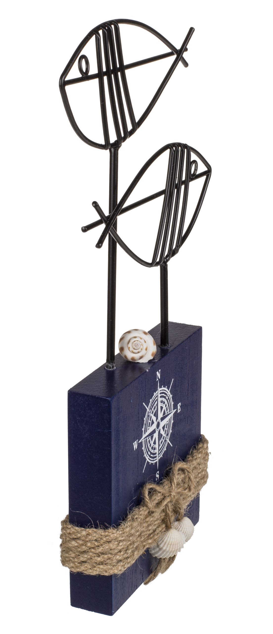 Deko-Fisch auf Holzsockel mit Juteband