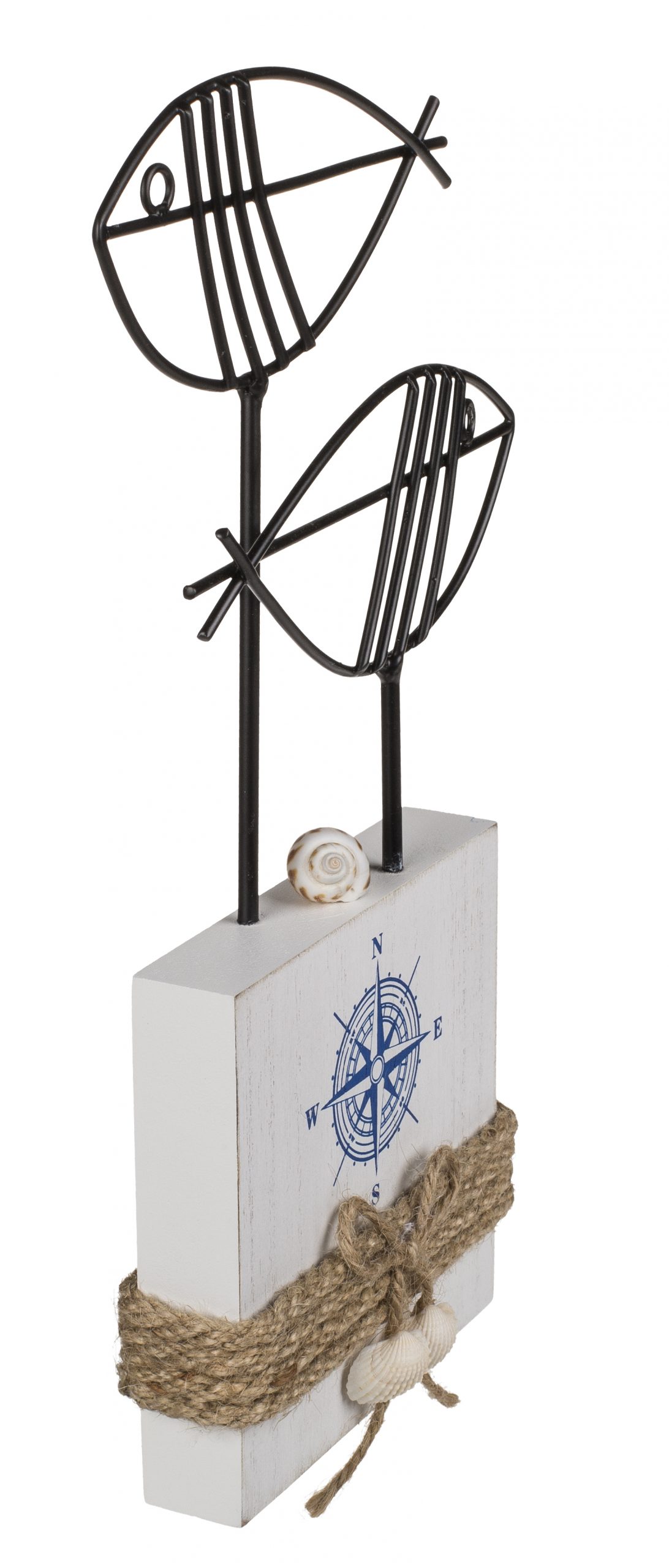 Deko-Fisch auf Holzsockel mit Juteband