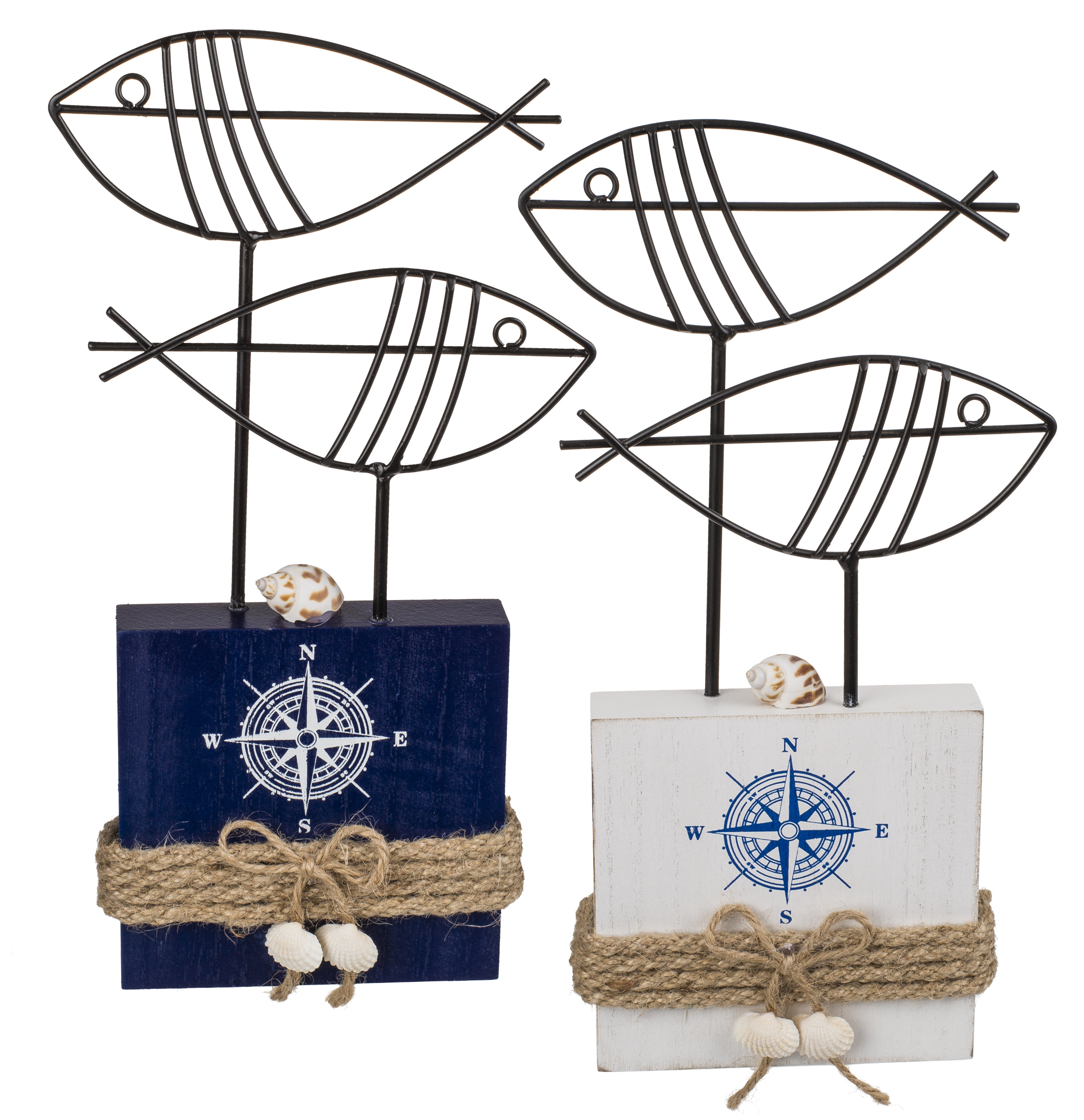 Deko-Fisch auf Holzsockel mit Juteband