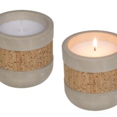 Kerze im Zementtopf mit Kork-Dekoration
