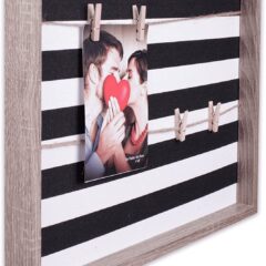 trendori® Holz-Bilderrahmen mit Leinen und Klammern für Fotos 10x15cm