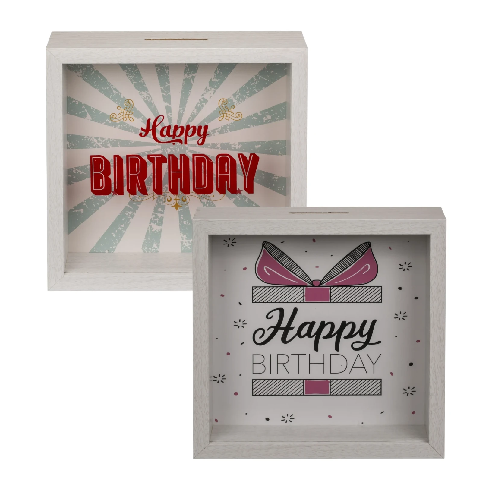 Spardose "Happy Birthday" mit Glasfront