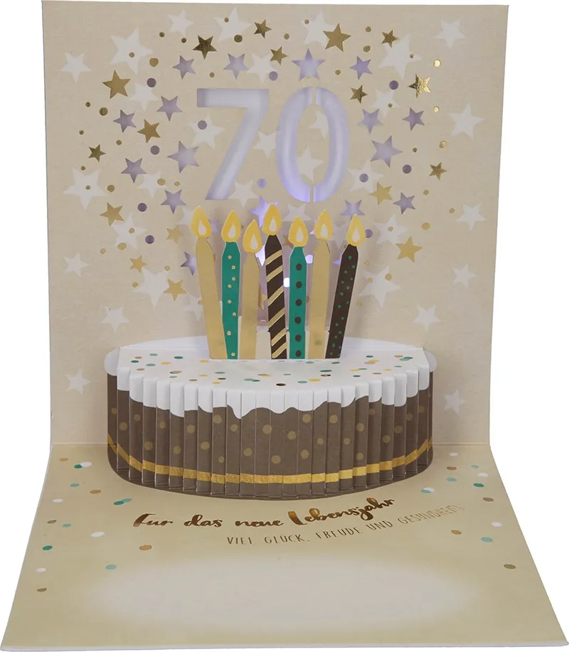 Pop-up-Musikkarte "70. Geburtstag" mit Licht-Effekt
