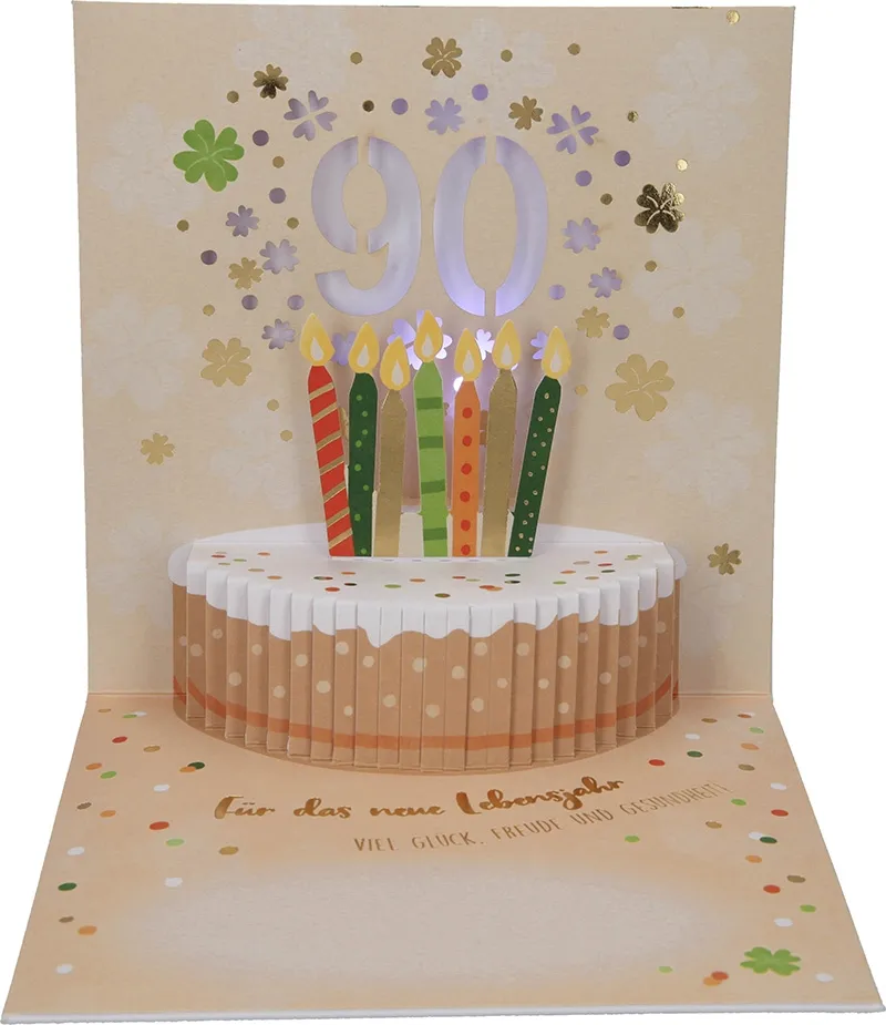 Pop-up-Musikkarte "Herzlichste Glückwünsche 90" mit Licht-Effekt
