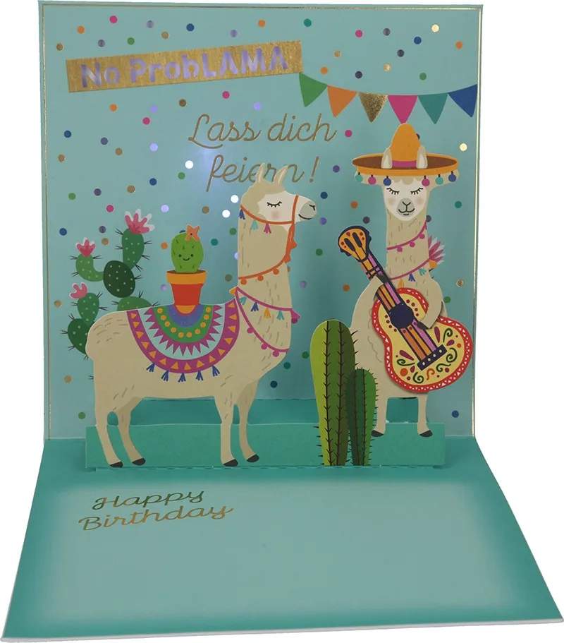 Pop-up-Musikkarte "No ProbLAMA" mit Licht-Effekt