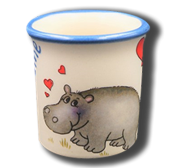 Handgemachter Eierbecher mit Nilpferd-Motiv und Wunschname