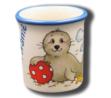 Handgemachter Eierbecher mit Seehund-Motiv "Ball" und Wunschname