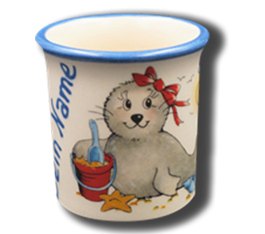 Handgemachter Eierbecher mit Seehund-Motiv "Mädchen" und Wunschname
