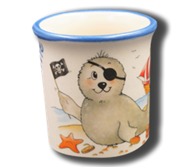 Handgemachter Eierbecher mit Seehund-Motiv "Pirat" und Wunschname