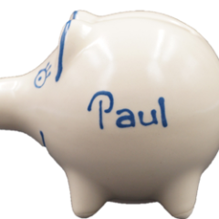 Handgemachtes Sparschwein mit dem Motiv „Seehund mit Taucherbrille“, 8 cm – personalisierbar mit Wunschnamen oder Wunschtext