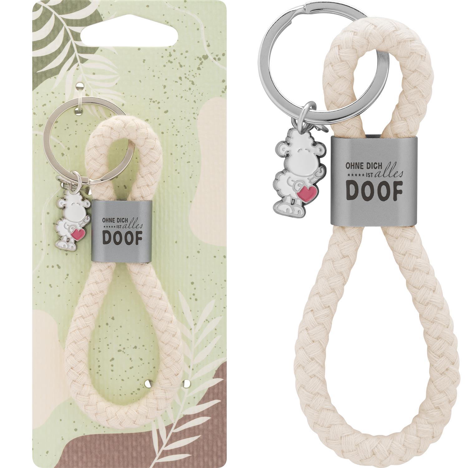 Sheepworld Schlüsselanhänger "Ohne dich ist alles doof" mit Baumwollkordel