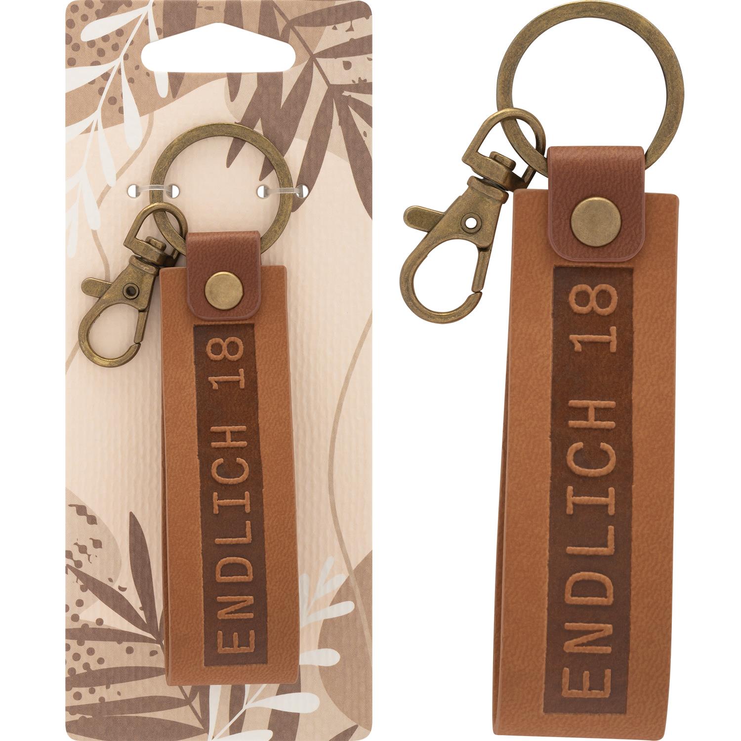 Sheepworld Kunstleder-Schlüsselanhänger "Endlich 18"