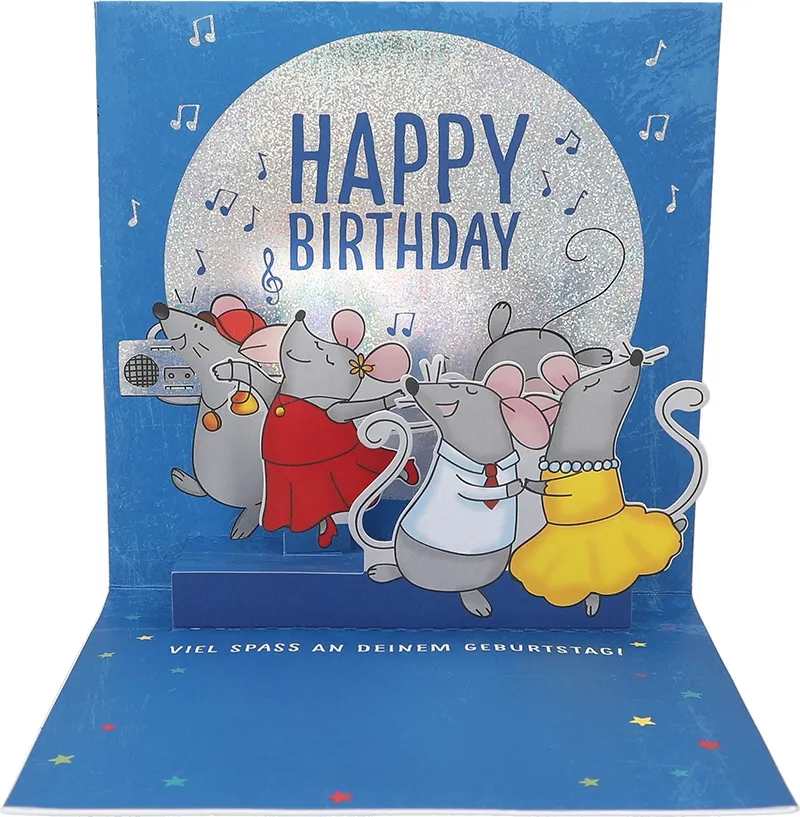 Pop-up-Musikkarte "Alles Gute zum Geburtstag" mit Licht-Effekt