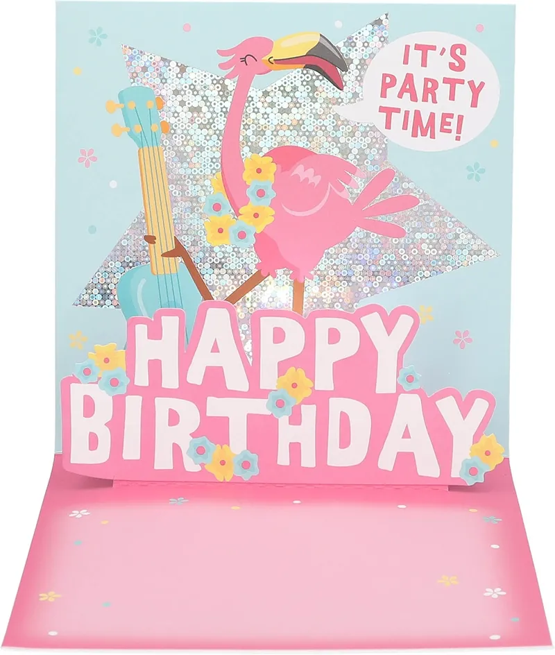 Pop-up-Musikkarte "Happy Birthday Flamingo" mit Licht-Effekt