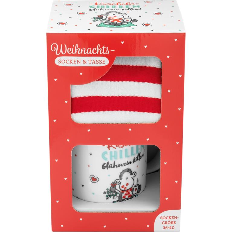 Sheepworld Tasse-Socken-Set "Kuscheln, Chillen, Glühwein killen!"