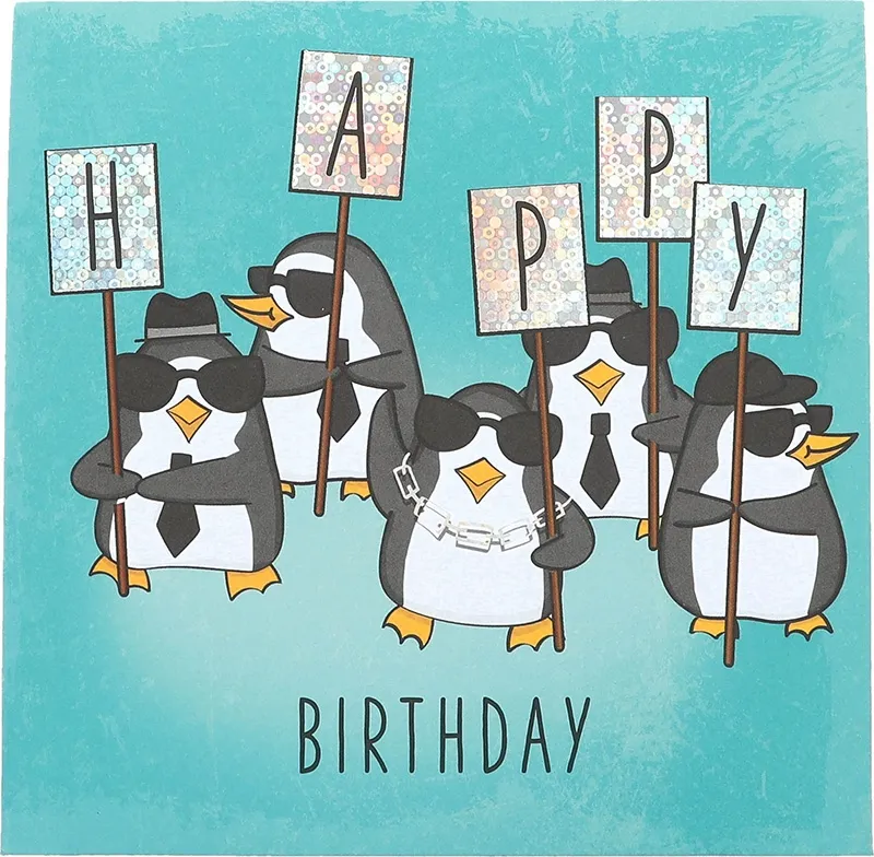 Pop-up-Musikkarte "Happy Birthday" Pinguine mit Licht-Effekt
