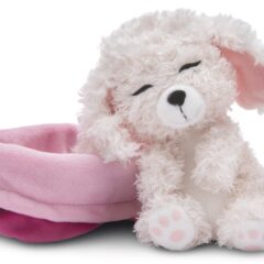 NICI Kuscheltier schlafender Pudel im Körbchen - 12 cm/weiß