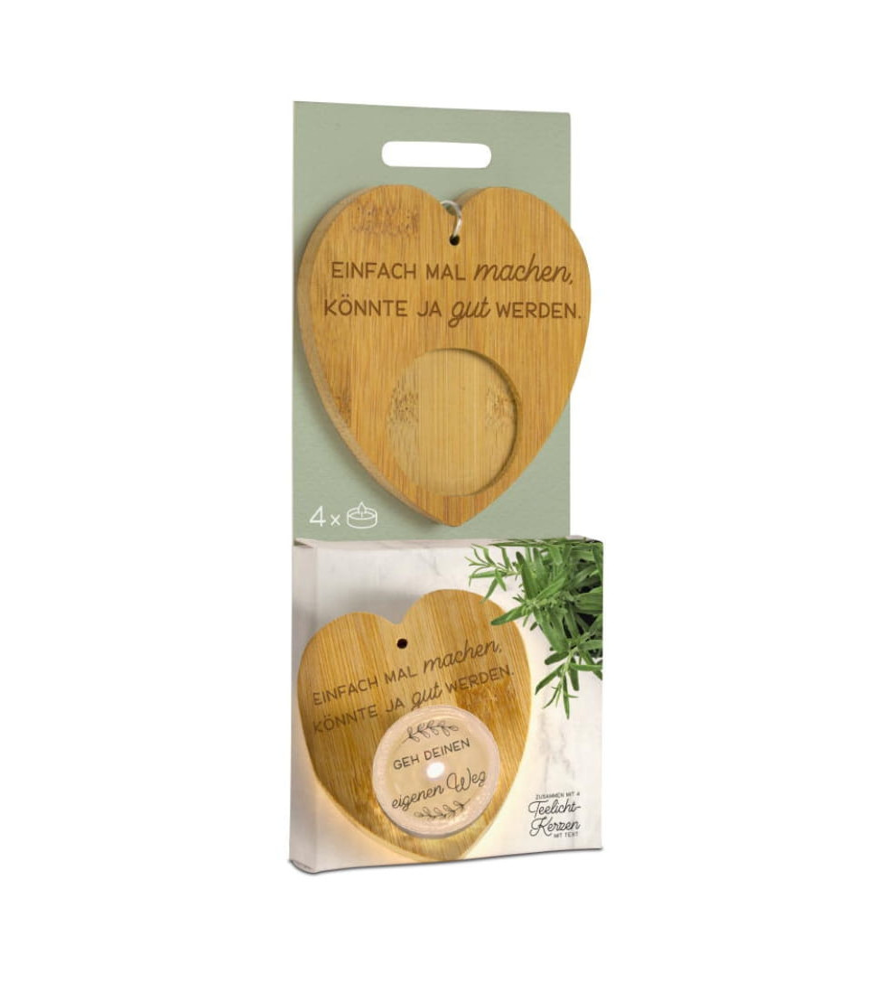 Bambusherz mit Teelicht "Geh deinen eigenen Weg"