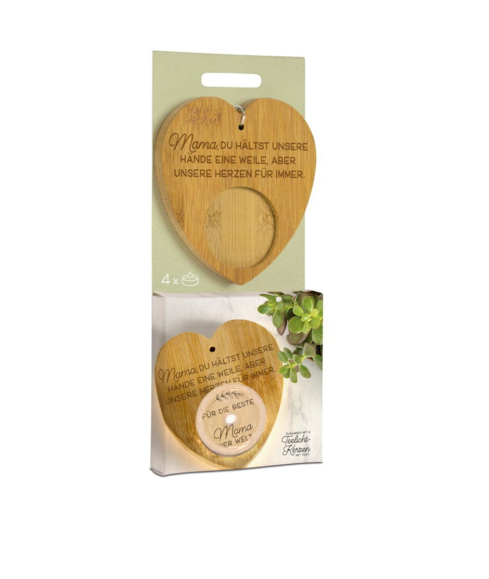 Bambusherz mit Teelicht "Für die beste Mama"