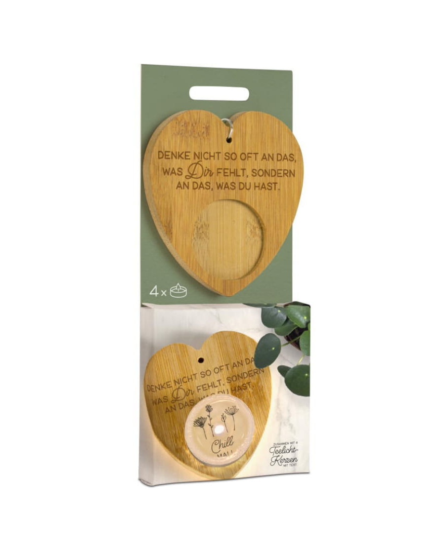 Bambusherz mit Teelicht "Chill mal!"